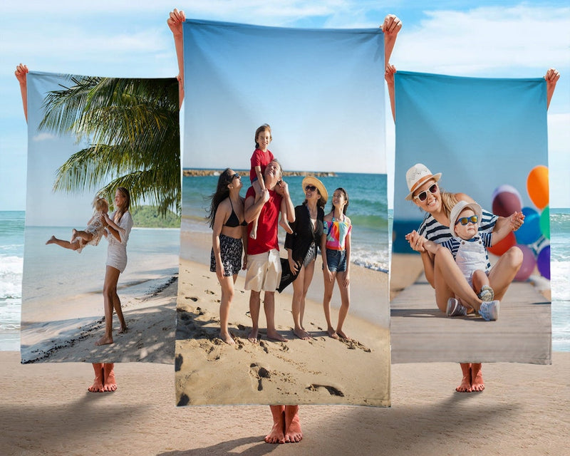 Personalized Beach Towel with Photo - Birthday Vacation Gift for Family Friends