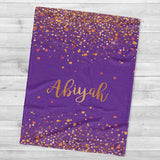 Sparkling Gold Glitter Personalized Blanket with Name, Custom Birthday Anniversary Gift for Girls Kids and Adults