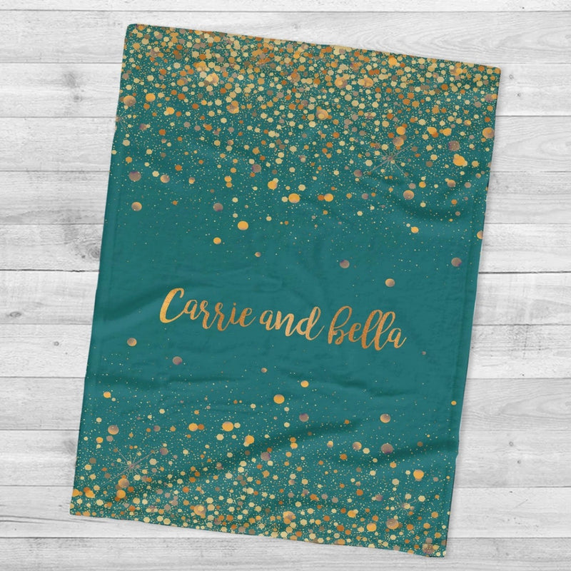 Sparkling Gold Glitter Personalized Blanket with Name, Custom Birthday Anniversary Gift for Girls Kids and Adults