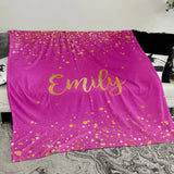 Sparkling Gold Glitter Personalized Blanket with Name, Custom Birthday Anniversary Gift for Girls Kids and Adults