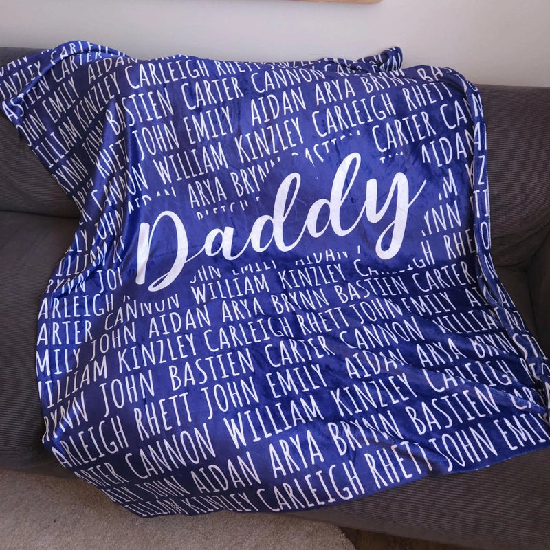 Personalized Blanket for Dad Grandpa, Custom Family Name Gift for Fathers Day Birthday