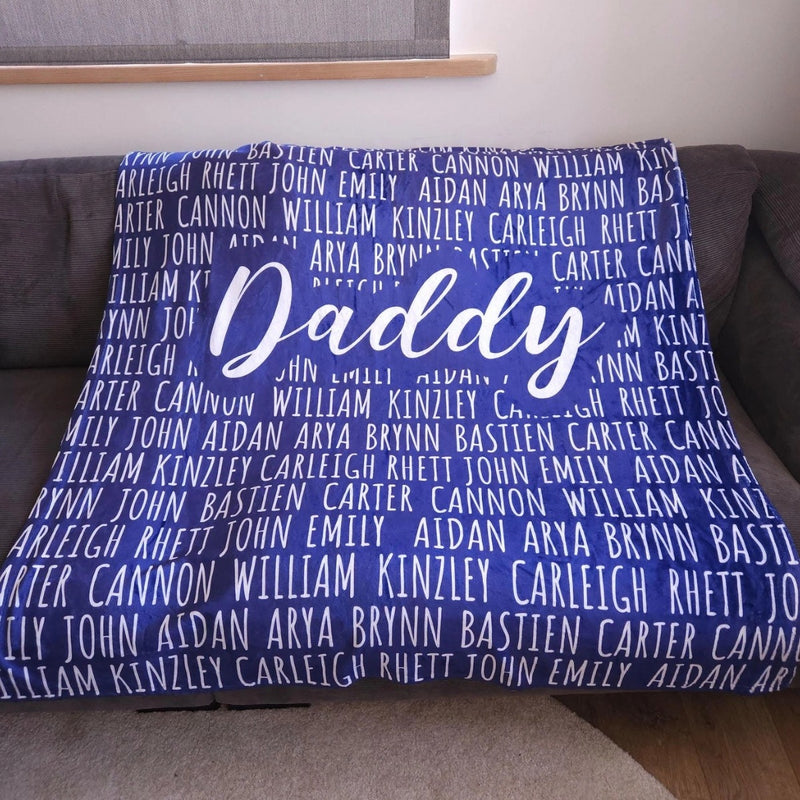 Personalized Blanket for Dad Grandpa, Custom Family Name Gift for Fathers Day Birthday