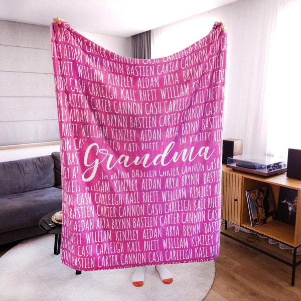 Personalized Blanket for Grandma, Custom Family Name Gift for Mothers Day Birthday