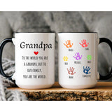 To Our Family You Are the World - Personalized Kids Names Mug for Grandpa Grandma Mom Dad - Unique Custom Gift For Father's Day Mother's Day Birthday From Grandkids Kids - Custom Mugs for New Grandparents New Parents Gift