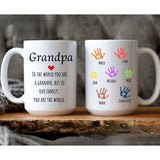 To Our Family You Are the World - Personalized Kids Names Mug for Grandpa Grandma Mom Dad - Unique Custom Gift For Father's Day Mother's Day Birthday From Grandkids Kids - Custom Mugs for New Grandparents New Parents Gift