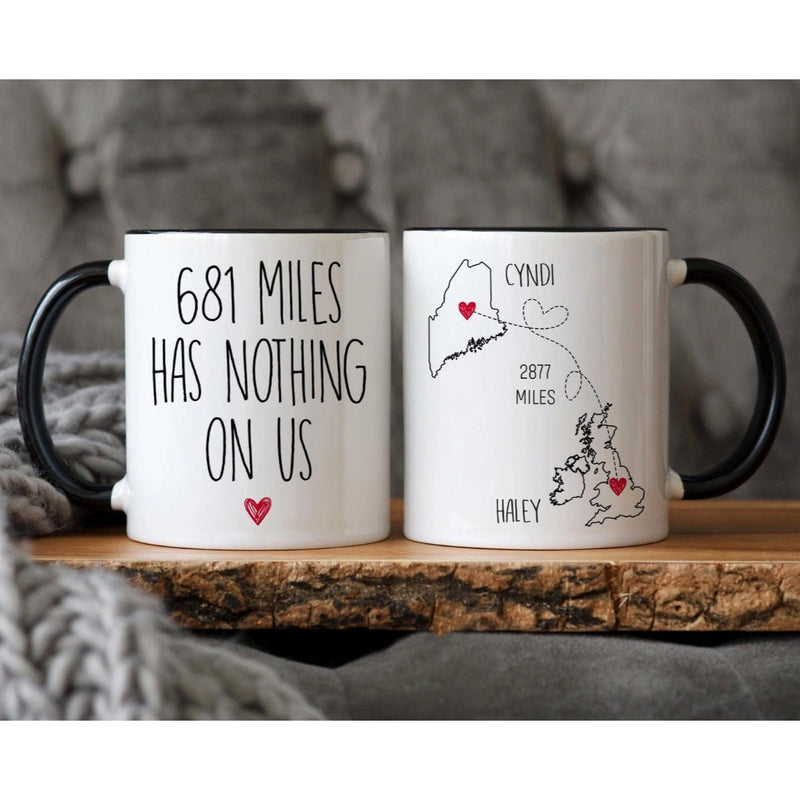 Miles Apart But Close at Heart - Personalized Name and State Mug - Custom Gift for Mother Daughter Sister Best Friends, BFF Bestie and Family - Unique Long Distance Friendship Gift - Moving Away Present