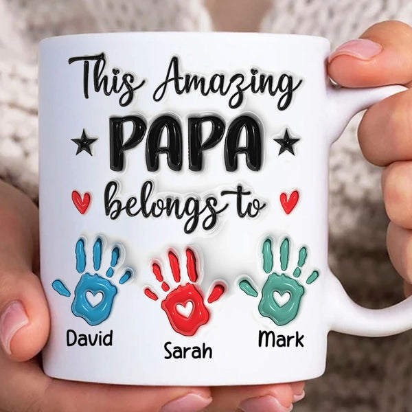 Personalized Grandpa Papa Handprint Up to 6 Kids Mug - Unique Gift for Christmas, Fathers Day, Birthday