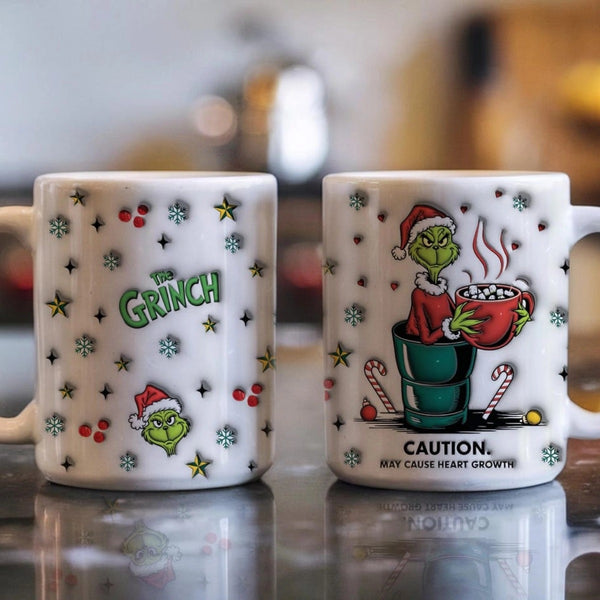 Grinch Caution Santa Claus Christmas Coffee Mug