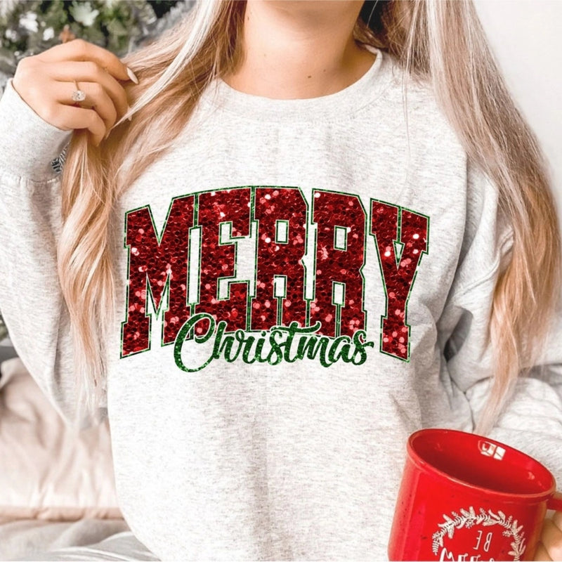 Unisex Glitter Merry Christmas Shirt Sweatshirt