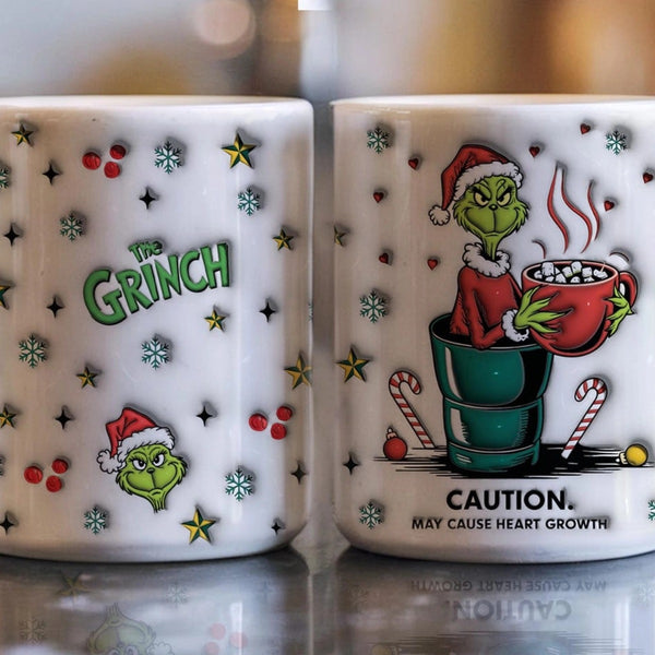 Grinch Caution Santa Claus Christmas Coffee Mug