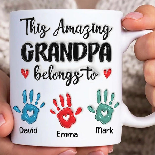 Personalized Grandpa Papa Handprint Up to 6 Kids Mug - Unique Gift for Christmas, Fathers Day, Birthday