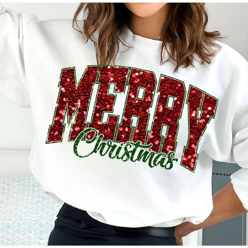 Unisex Glitter Merry Christmas Shirt Sweatshirt