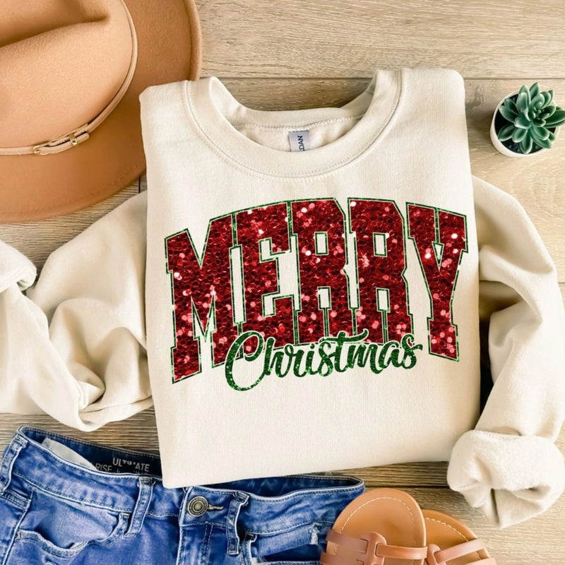 Unisex Glitter Merry Christmas Shirt Sweatshirt