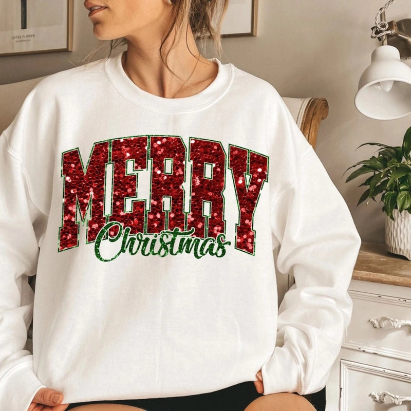 Unisex Glitter Merry Christmas Shirt Sweatshirt