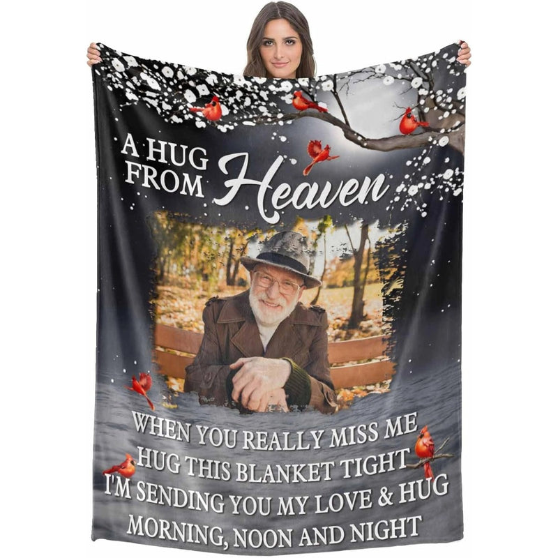 A Hug from Heaven - Custom Memorial Blanket with Photos for Loss of Loved One, in Loving Memory Personalized Sympathy Blanket for Loss of Dad Mom Husband Wife Friend, In Memory of Loved One Gifts