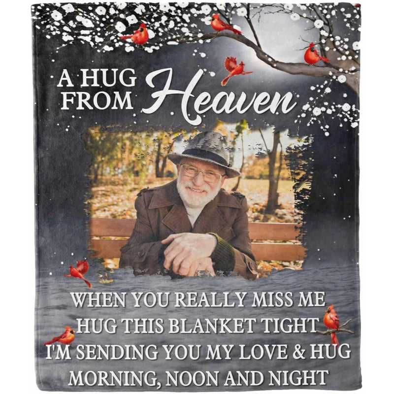 A Hug from Heaven - Custom Memorial Blanket with Photos for Loss of Loved One, in Loving Memory Personalized Sympathy Blanket for Loss of Dad Mom Husband Wife Friend, In Memory of Loved One Gifts