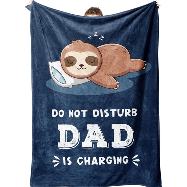 Dad is Charging Sloth Blanket, Funny Gifts for Dad Grandpa Dad Mom from Daughter Son Grandkids, Personalized Gifts for Fathers Day Birthday Christmas