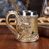 Stainless Steel Dragon Beer Mug - Large Capacity(600ml), Insulated Coffee Cup with Unique Oriental Dragon Design - Perfect for Cold Drinks, Ideal Christmas Gift