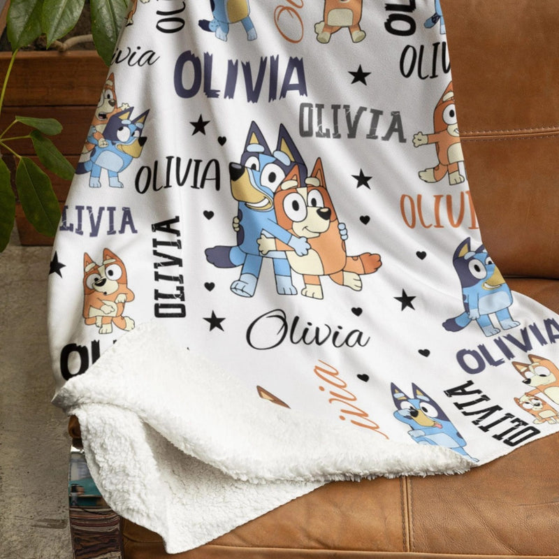 Personalized Bluey Blanket with Name for Kids Boys Girls