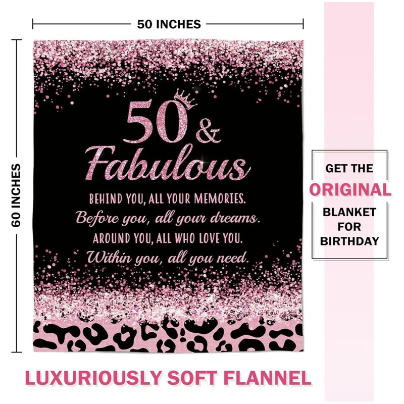 Customizable Birthday Gifts for Her- 50 and Fabulous Flannel Blanket- 50 Years Old Gifts for Women, 50th Birthday Gifts for Women, Friends, Mom, Wife, Aunt, Sister