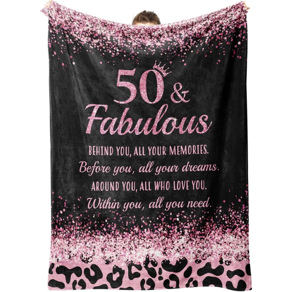 Customizable Birthday Gifts for Her- 50 and Fabulous Flannel Blanket- 50 Years Old Gifts for Women, 50th Birthday Gifts for Women, Friends, Mom, Wife, Aunt, Sister