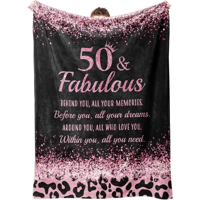 Customizable Birthday Gifts for Her- 50 and Fabulous Flannel Blanket- 50 Years Old Gifts for Women, 50th Birthday Gifts for Women, Friends, Mom, Wife, Aunt, Sister