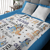 Personalized Bluey Blanket with Name for Kids Boys Girls