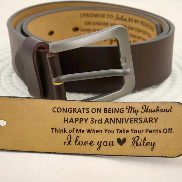 Personalized Leather Belt with Engraved Custom Message and Initial - Funny Anniversary Gift for Husband from Wife - Custom Romantic Valentine Gift for Boyfriend Fiancé - Birthday Father’s Day Gift for Daddy