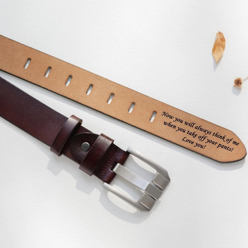 Personalized Leather Belt with Engraved Custom Message and Initials - Unique Anniversary Gift for Husband from Wife - Father’s Day Gift for Daddy - Custom Romantic Gift for Boyfriend