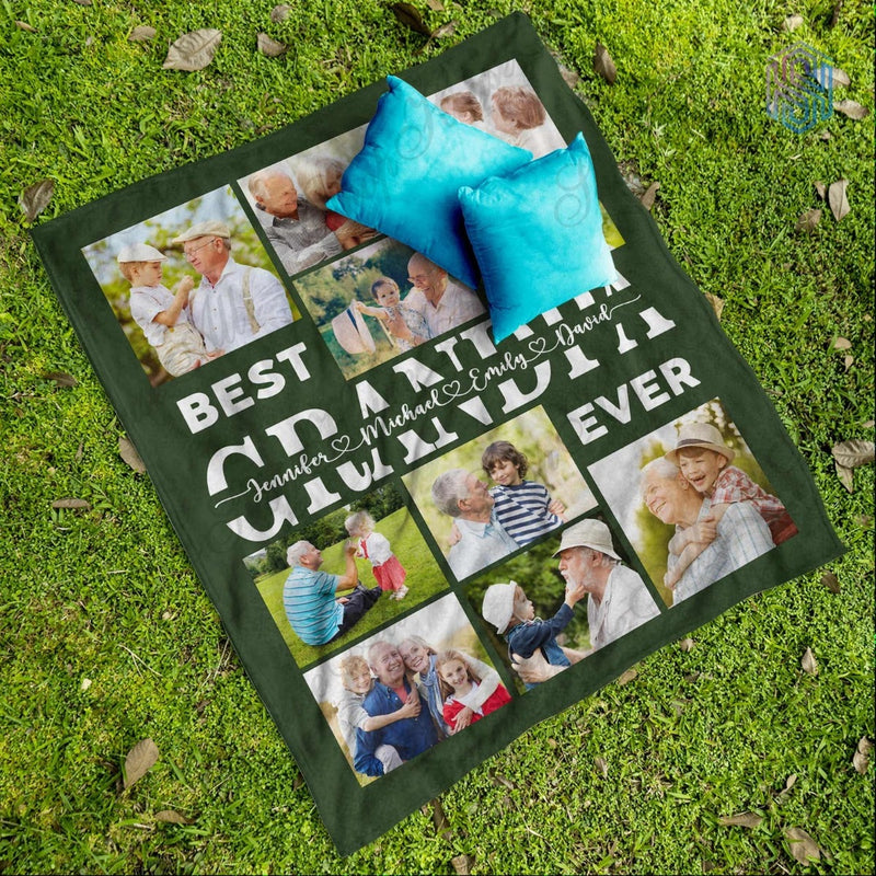 Best Grandpa Grandma Ever - Personalized Photo Blanket for Grandpa Grandma Dad Mom - Custom Photo Gift for Grandparents Birthday Fathers Day Mothers Day