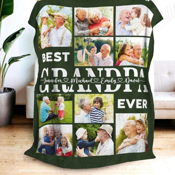 Best Grandpa Grandma Ever - Personalized Photo Blanket for Grandpa Grandma Dad Mom - Custom Photo Gift for Grandparents Birthday Fathers Day Mothers Day