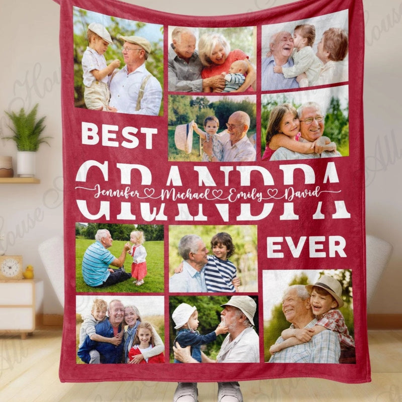 Best Grandpa Grandma Ever - Personalized Photo Blanket for Grandpa Grandma Dad Mom - Custom Photo Gift for Grandparents Birthday Fathers Day Mothers Day