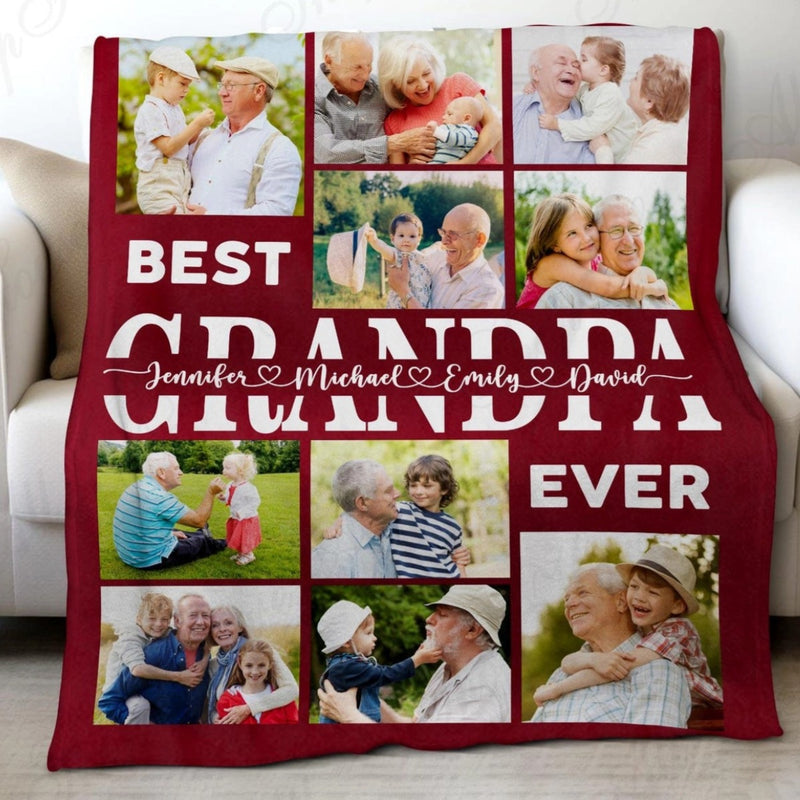 Best Grandpa Grandma Ever - Personalized Photo Blanket for Grandpa Grandma Dad Mom - Custom Photo Gift for Grandparents Birthday Fathers Day Mothers Day