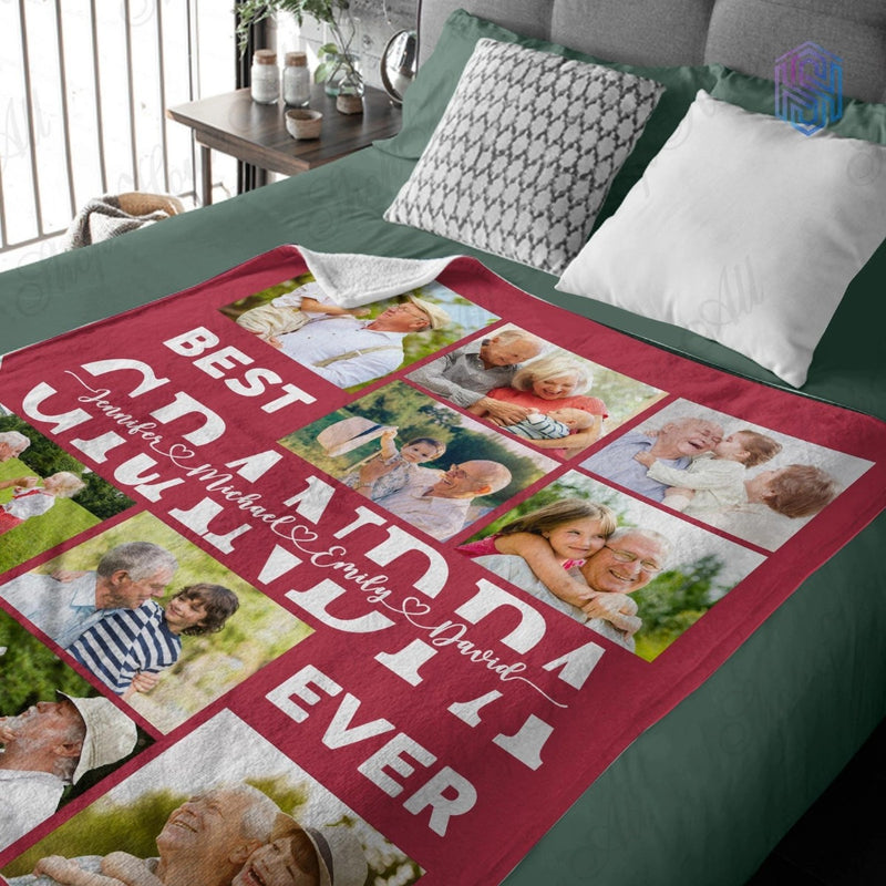 Best Grandpa Grandma Ever - Personalized Photo Blanket for Grandpa Grandma Dad Mom - Custom Photo Gift for Grandparents Birthday Fathers Day Mothers Day