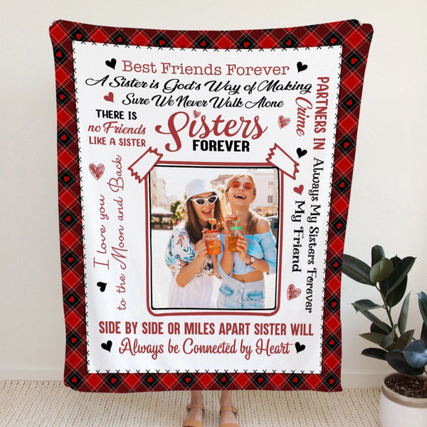 Sister Best Friends Forever- Personalized Photo Blanket for Sisters Friends- Unique Custom Gift for Birthday Christmas