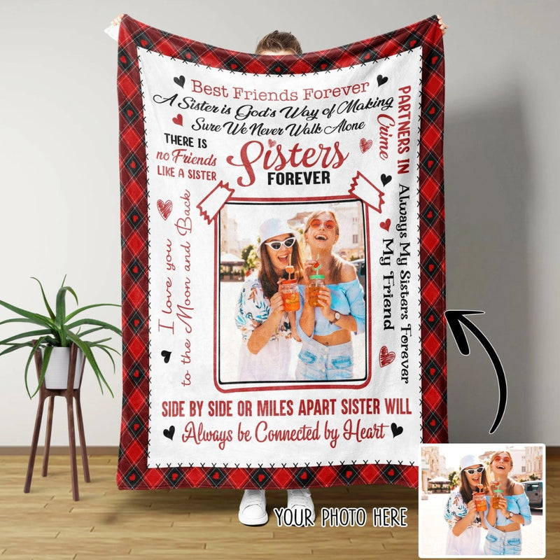 Sister Best Friends Forever- Personalized Photo Blanket for Sisters Friends- Unique Custom Gift for Birthday Christmas