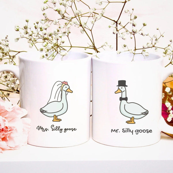 Mrs Mr Silly Goose - Funny Mug for Couples- Bride to be Husband to be Gift for Newlywed Engaged Couples