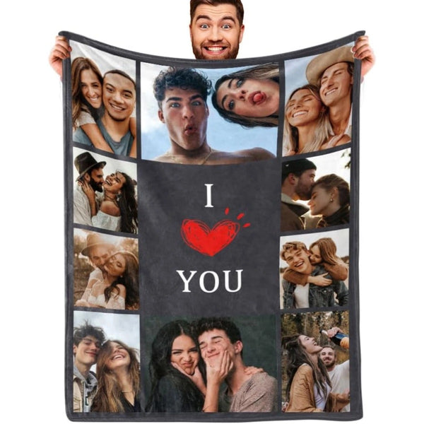 I Love You Couples Gifts - Custom Photo Blanket for Girlfriend Boyfriend Gifts, Personalized Picture Blankets for Christmas Couples Gifts