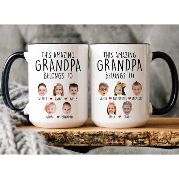 This Amazing Grandpa Grandma Belongs to Grandkids Mug - Personalized Kids Photo Mug for Grandpa from Grandkids Daughter Son - Unique Custom Gift For Father's Day Birthday