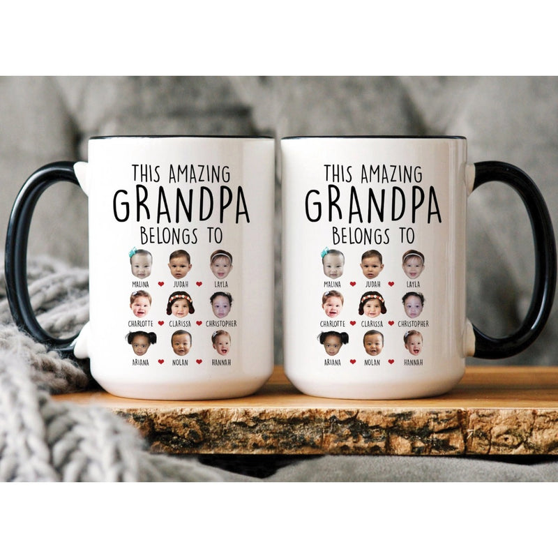 This Amazing Grandpa Grandma Belongs to Grandkids Mug - Personalized Kids Photo Mug for Grandpa from Grandkids Daughter Son - Unique Custom Gift For Father's Day Birthday