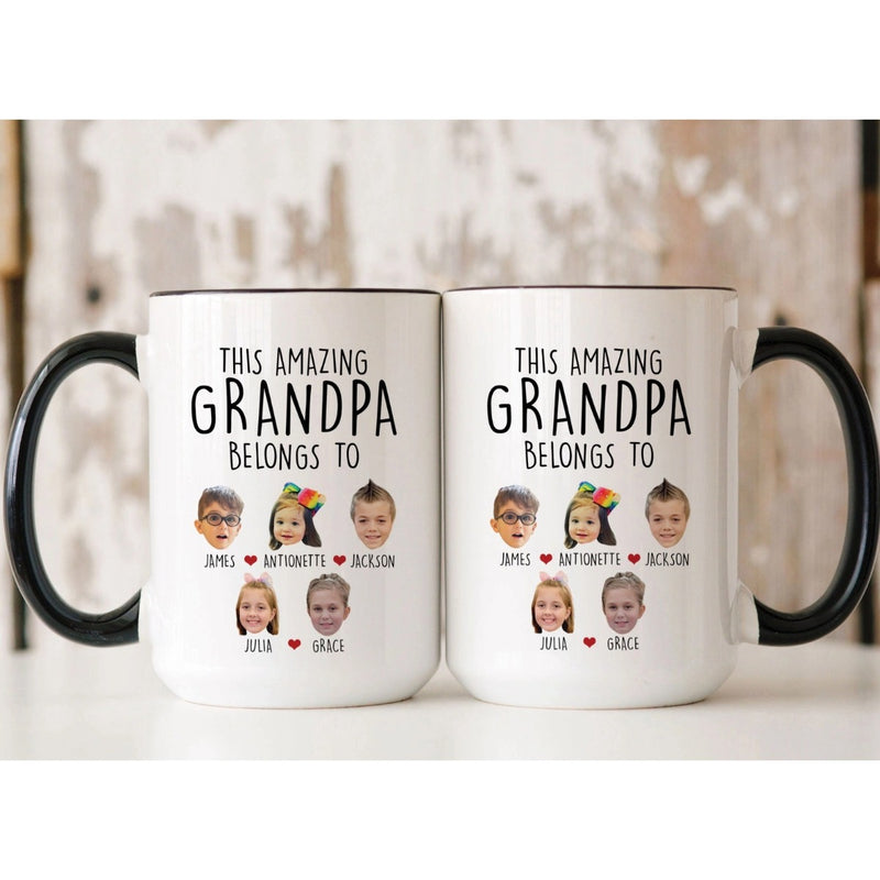 This Amazing Grandpa Grandma Belongs to Grandkids Mug - Personalized Kids Photo Mug for Grandpa from Grandkids Daughter Son - Unique Custom Gift For Father's Day Birthday