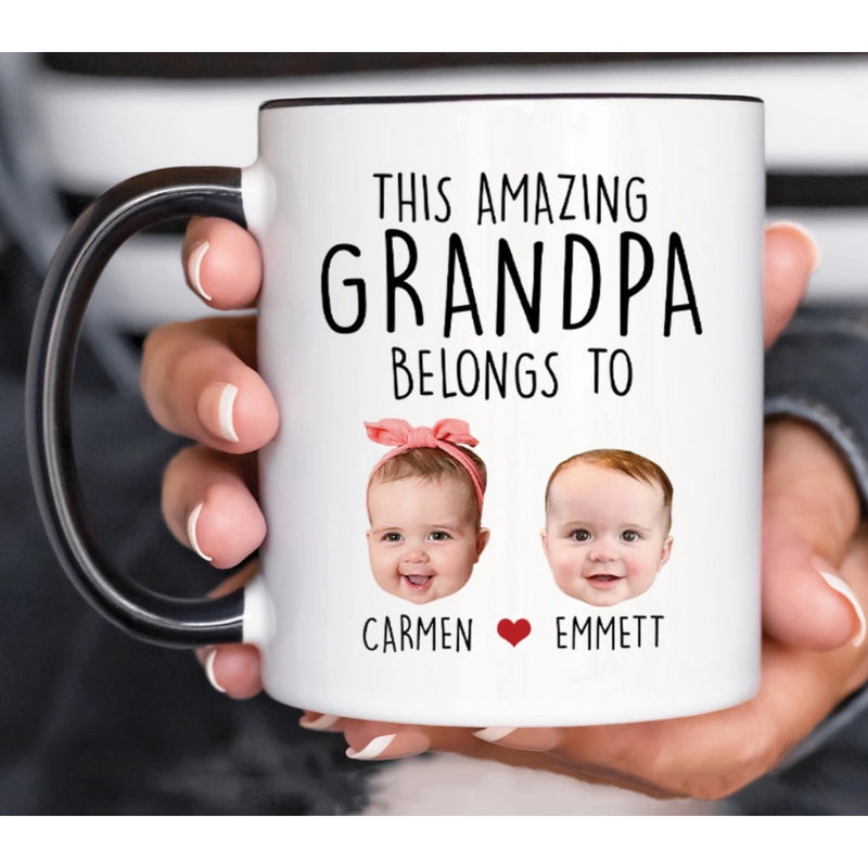 This Amazing Grandpa Grandma Belongs to Grandkids Mug - Personalized Kids Photo Mug for Grandpa from Grandkids Daughter Son - Unique Custom Gift For Father's Day Birthday