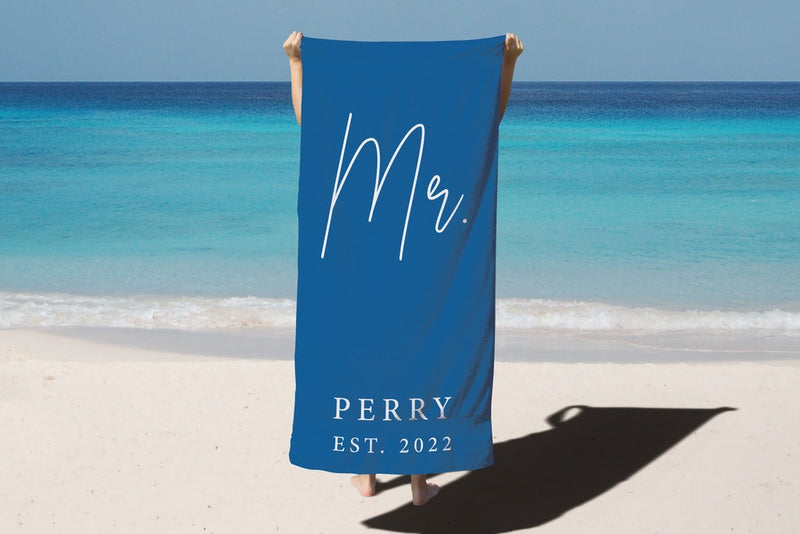 Honeymoon Mr. and Mrs. Beach Towels, Couple Pool Towel, Personalized Beach Towel, Wedding Newlywed Gift, Groom Bachelorette Gift