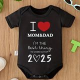 I Love Mom & Dad - Adorable Baby Bodysuit - Soft Polyester, Short Sleeve, Round Neck Romper for Newborns & Toddlers