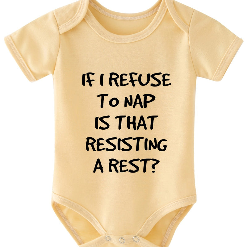 If I Decline to Take a Nap, Does That Mean I'M Opposing Rest - Adorable Baby Bodysuit - Soft Polyester, Short Sleeve, Round Neck Romper for Newborns & Toddlers