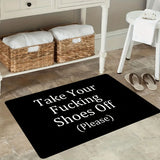 Soft Premium "Take Off Your Shoes" Flannel Door Mat - Non-Slip, Machine Washable for Living Room, Bedroom, Bathroom, Kitchen