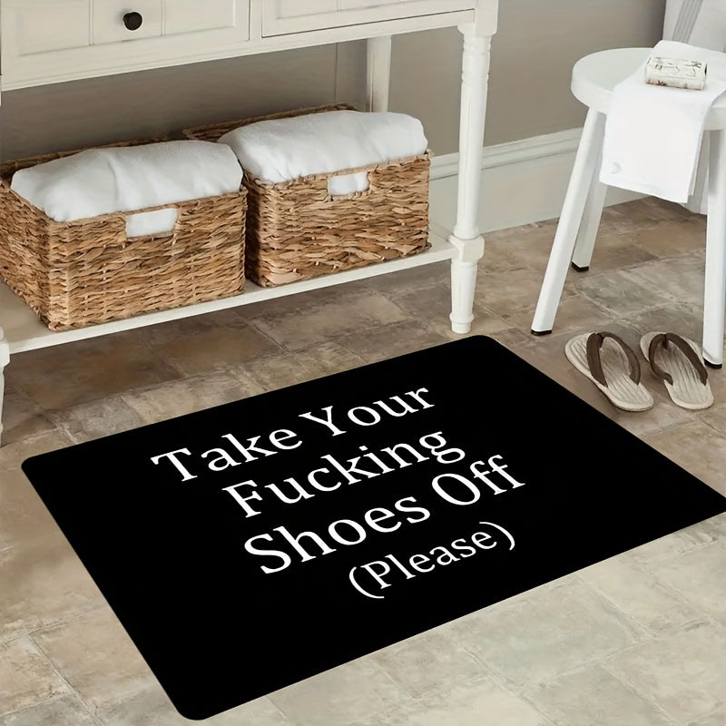 Soft Premium "Take Off Your Shoes" Flannel Door Mat - Non-Slip, Machine Washable for Living Room, Bedroom, Bathroom, Kitchen