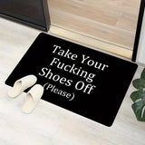 Soft Premium "Take Off Your Shoes" Flannel Door Mat - Non-Slip, Machine Washable for Living Room, Bedroom, Bathroom, Kitchen