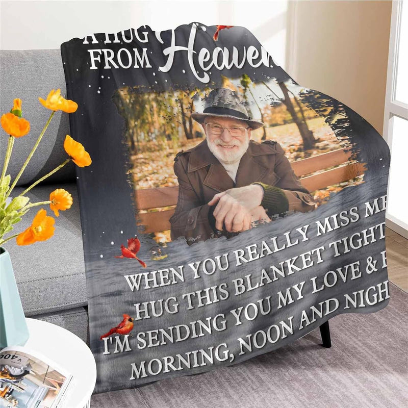 A Hug from Heaven - Custom Memorial Blanket with Photos for Loss of Loved One, in Loving Memory Personalized Sympathy Blanket for Loss of Dad Mom Husband Wife Friend, In Memory of Loved One Gifts