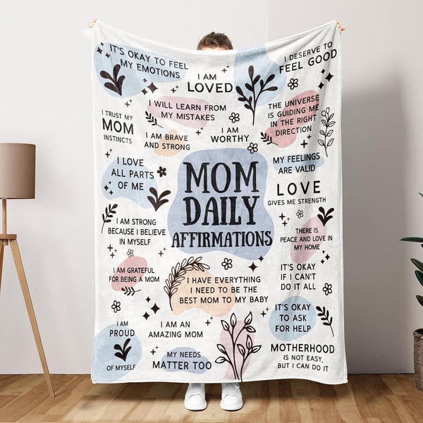 Mom Daily Affirmations Blanket - New Mom Gifts for Women  - New Mom Postpartum/Gender Reveal Gifts, Gifts for New Mom Girl Mom Boy Mom